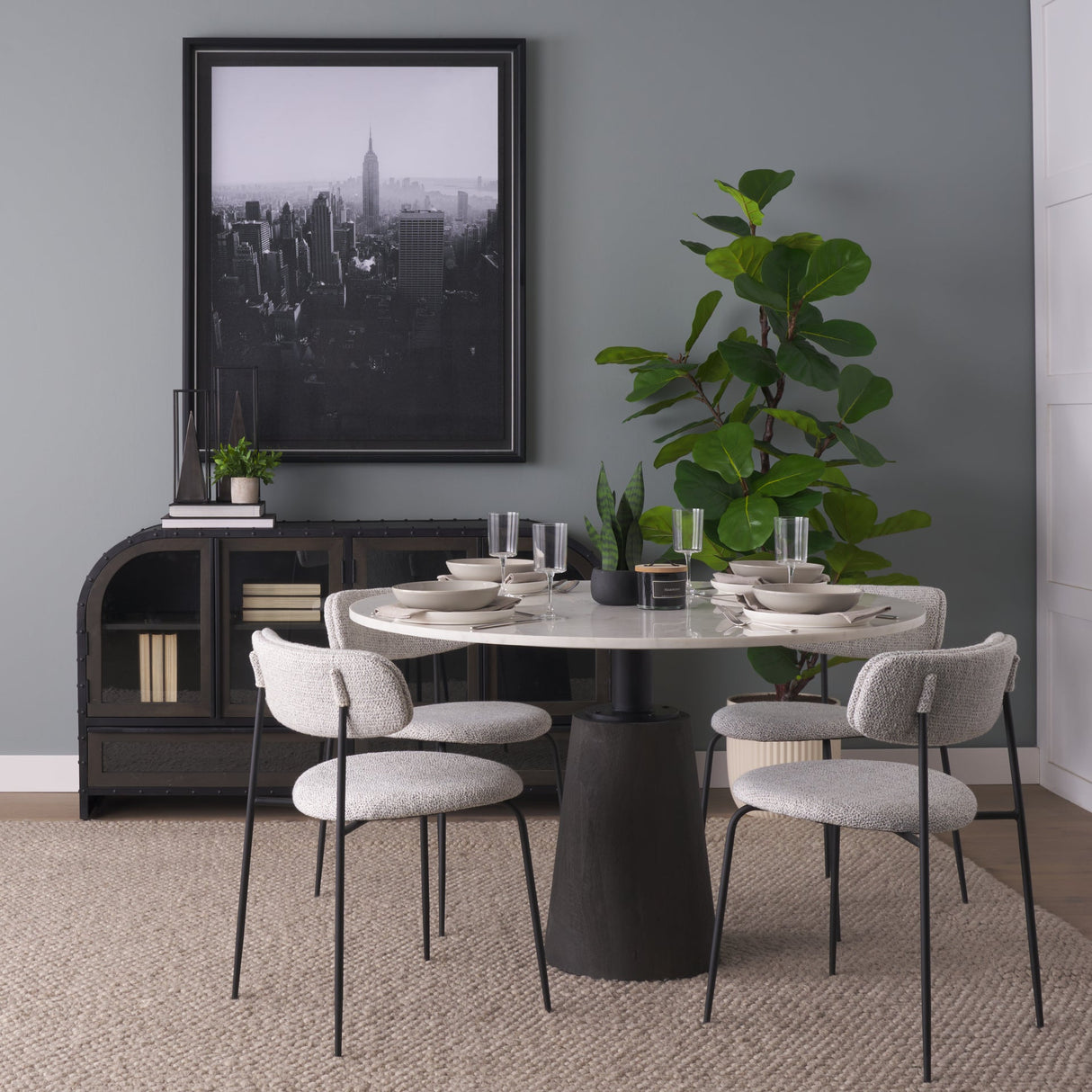 Casey Matte Black Metal w/ Gray Fabric Dining Chair, Set of 2 by Mercana at Eve Furniture
