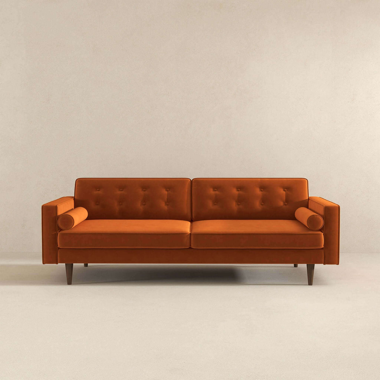 Casey Mid Century Modern Burnt Orange Velvet Sofa by Ashcroft Furniture at Eve Furniture