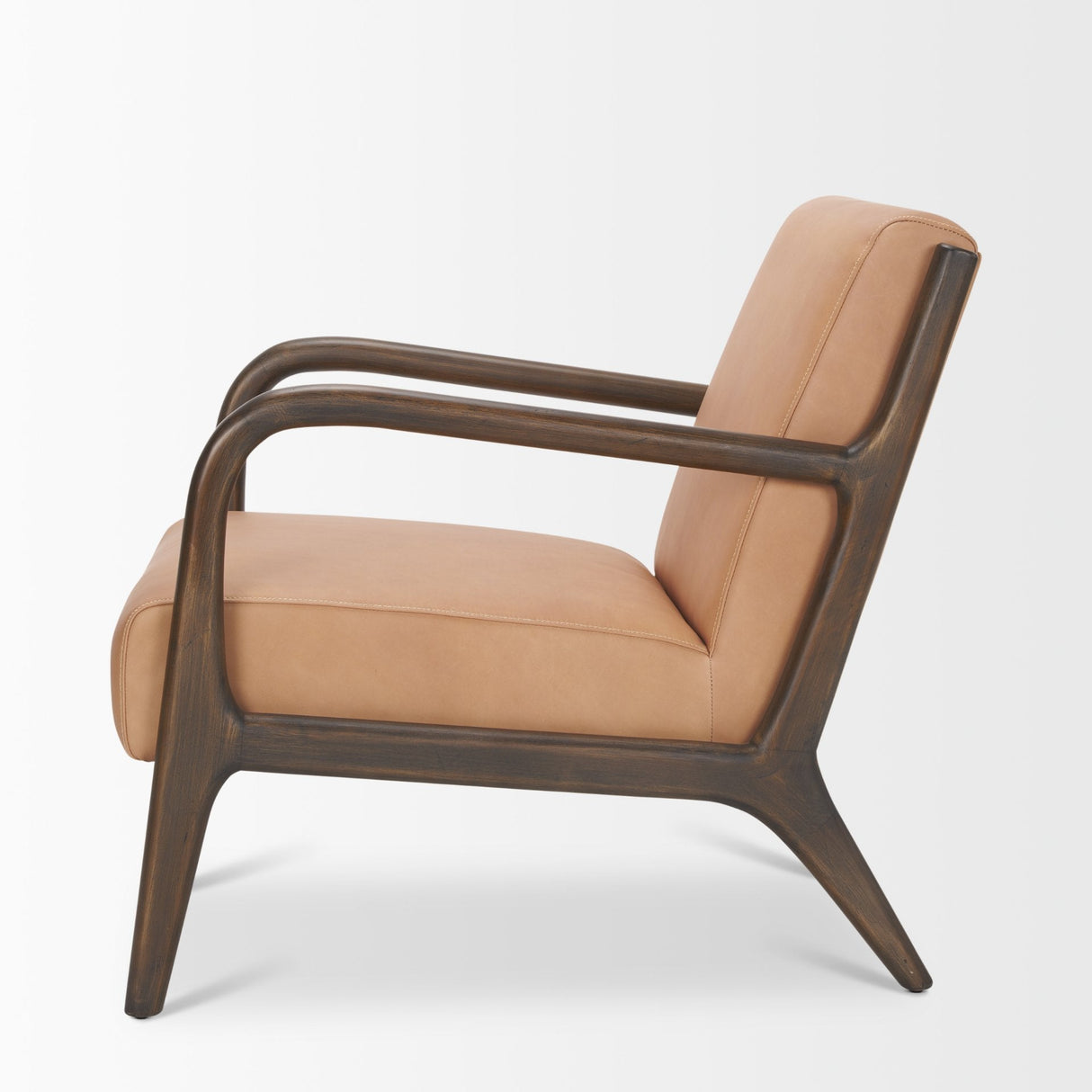 Cashel Accent Chair W/ Dark Brown Wood and Tan Genuine Leather by Mercana at Eve Furniture