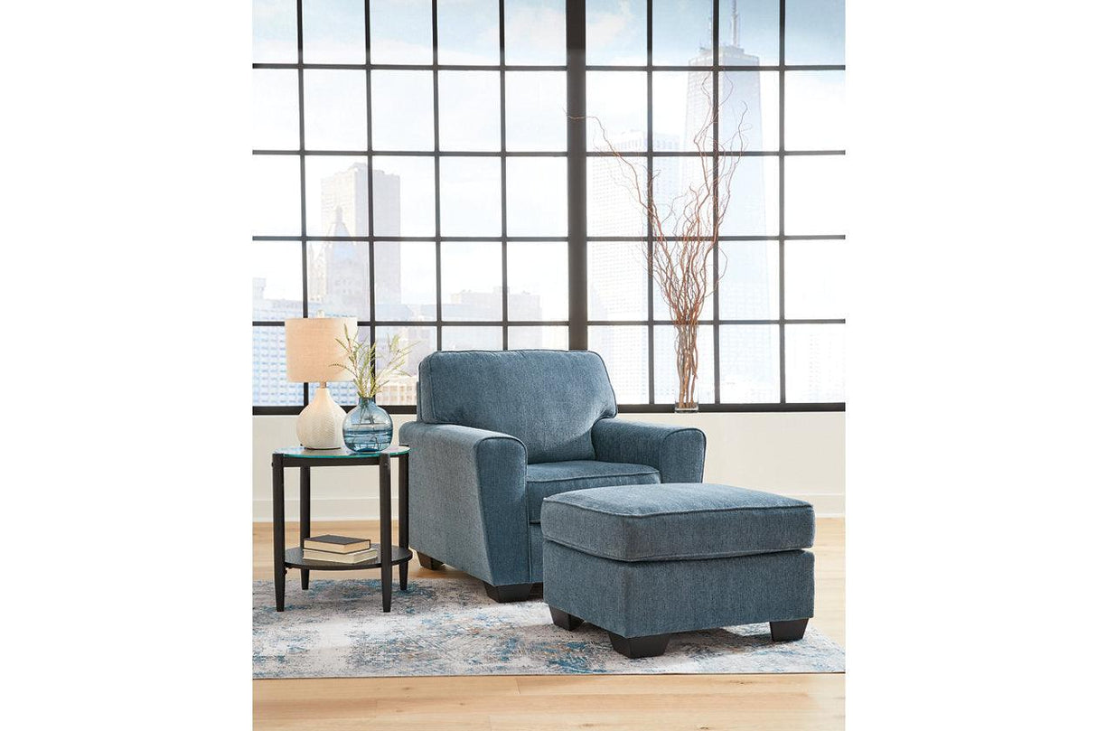 Cashton Blue Chair and Ottoman by Ashley at Eve Furniture