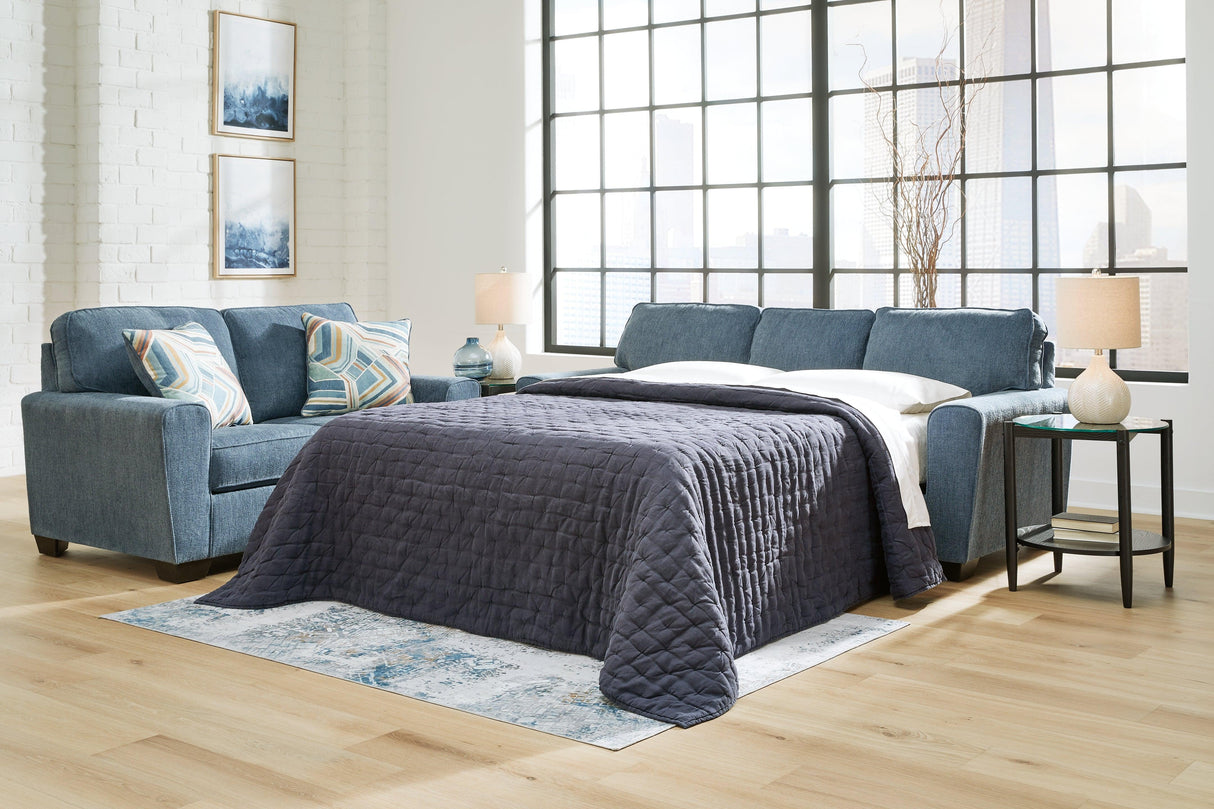 Cashton Blue Queen Sofa Sleeper by Ashley at Eve Furniture