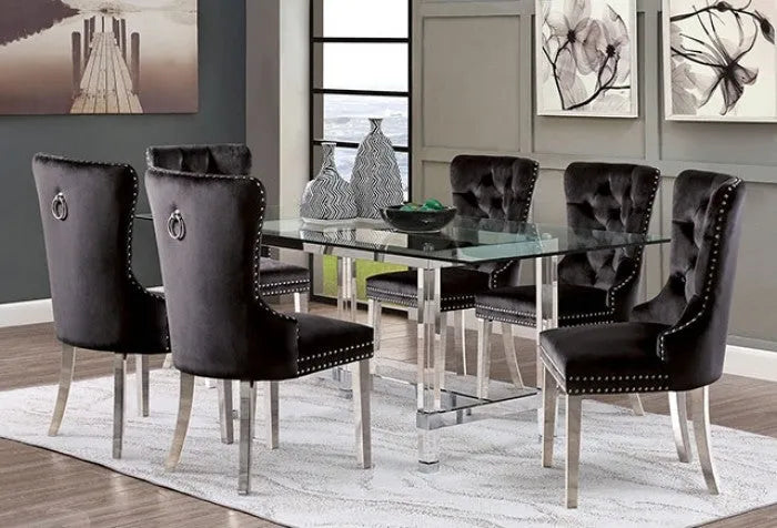 Casper Acrylic Chrome/Black 7-Piece Dining Room Set by Furniture of America at Eve Furniture
