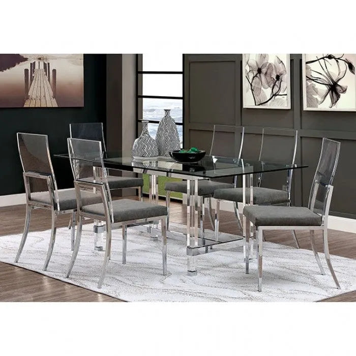 Casper Acrylic Chrome/Black 7-Piece Dining Room Set by Furniture of America at Eve Furniture