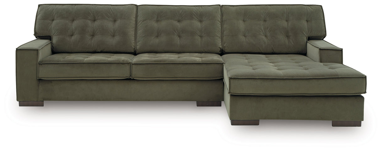 Caspian-Town Olive 2-Piece Right Arm Facing (RAF) Chaise Sectional by Ashley at Eve Furniture