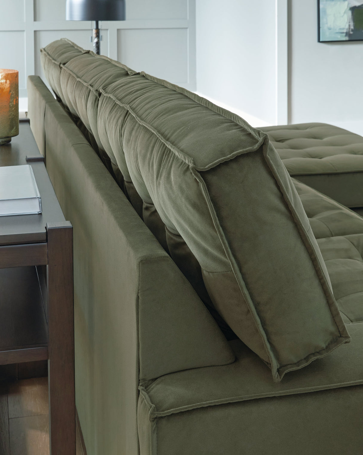 Caspian-Town Olive 2-Piece Right Arm Facing (RAF) Chaise Sectional by Ashley at Eve Furniture