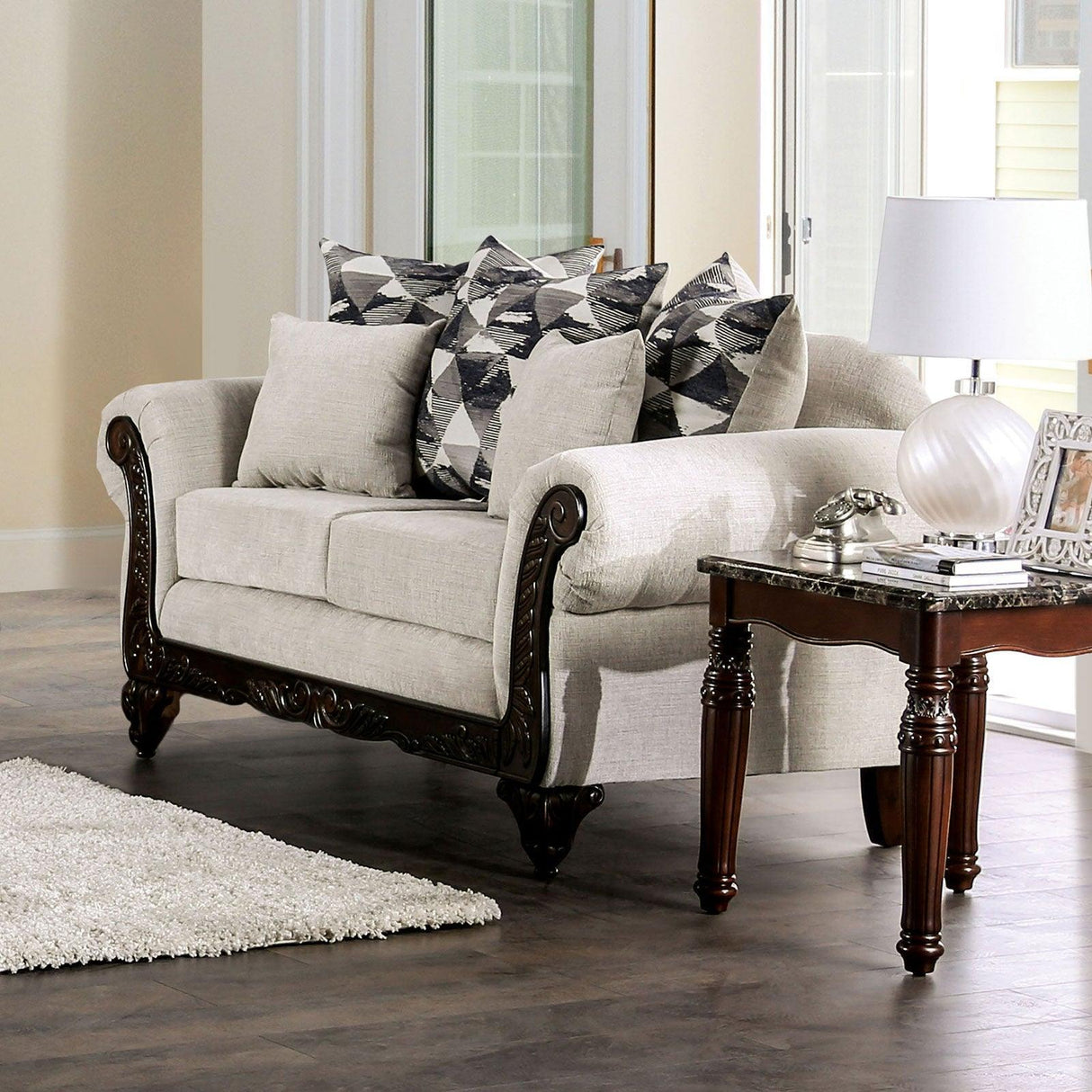 Cassani Light Gray/Walnut Loveseat by Furniture of America at Eve Furniture
