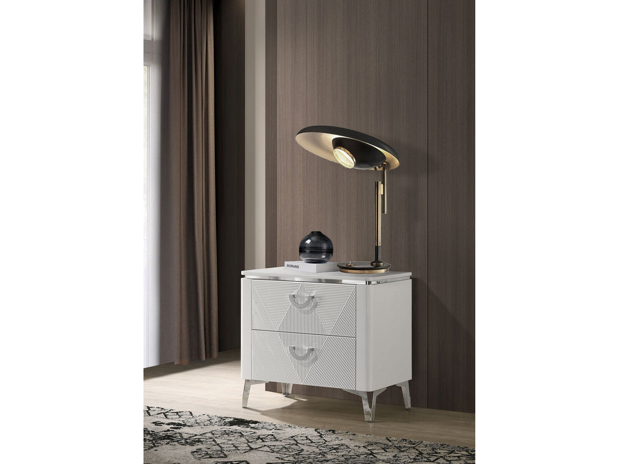 Cassia White High Gloss 2-drawer Nightstand Bedside Table by Coaster at Eve Furniture