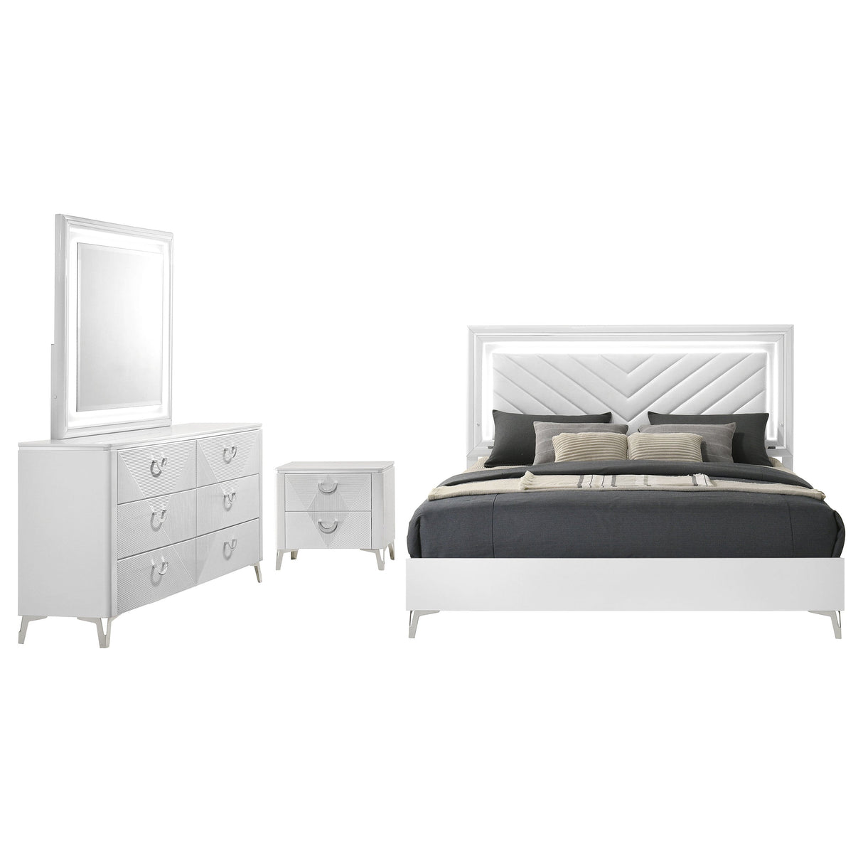 Cassia White High Gloss 4-piece Queen LED Bedroom Set by Coaster at Eve Furniture