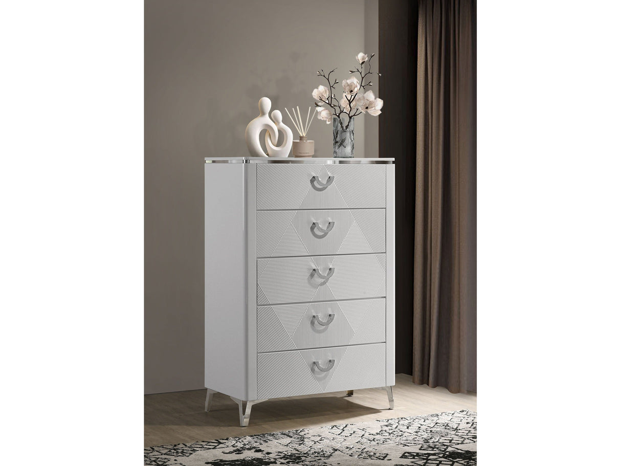 Cassia White High Gloss 5-drawer Bedroom Chest of Drawers by Coaster at Eve Furniture