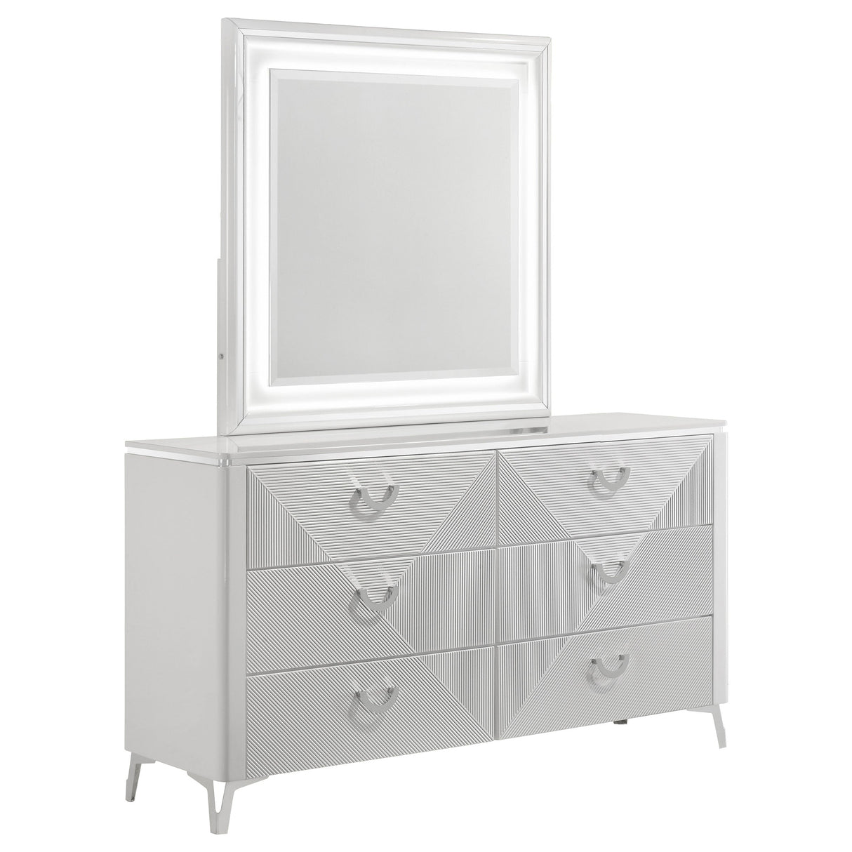 Cassia White High Gloss 6-drawer Dresser Cabinet with Mirror by Coaster at Eve Furniture