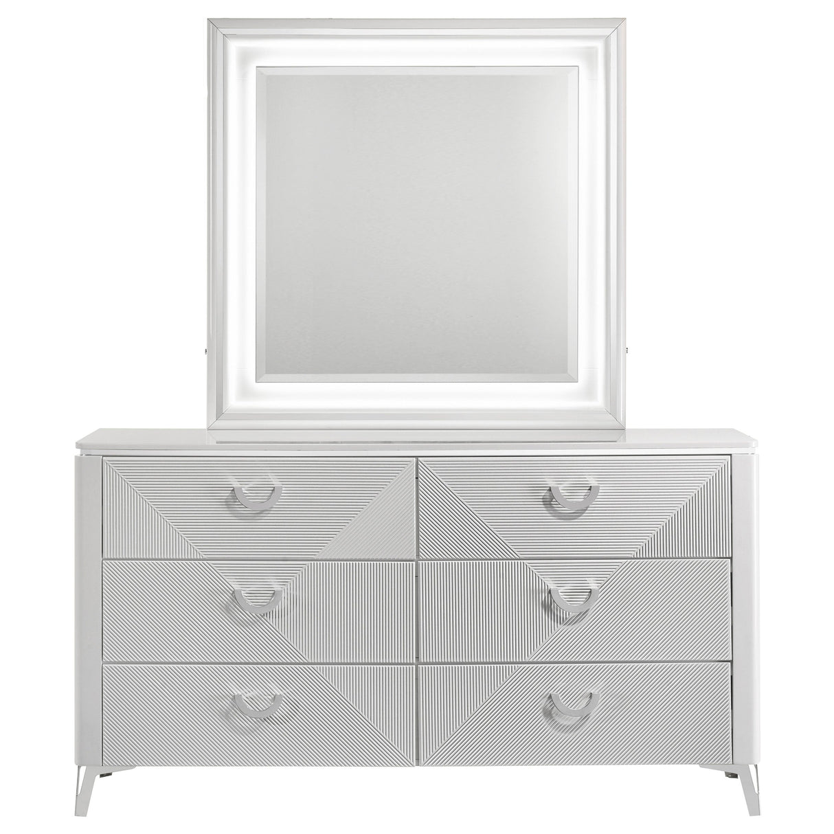 Cassia White High Gloss 6-drawer Dresser Cabinet with Mirror by Coaster at Eve Furniture