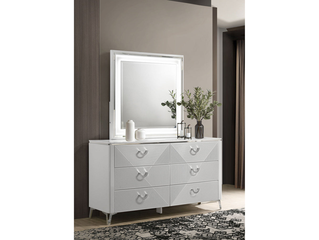 Cassia White High Gloss 6-drawer Dresser Cabinet with Mirror by Coaster at Eve Furniture