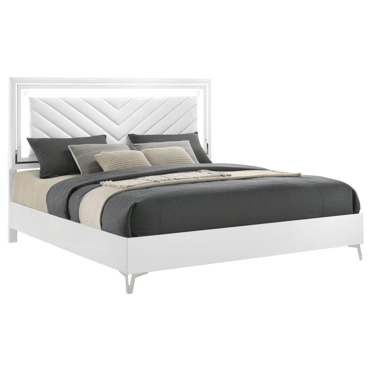 Cassia White High Gloss Eastern King LED Panel Bed by Coaster at Eve Furniture