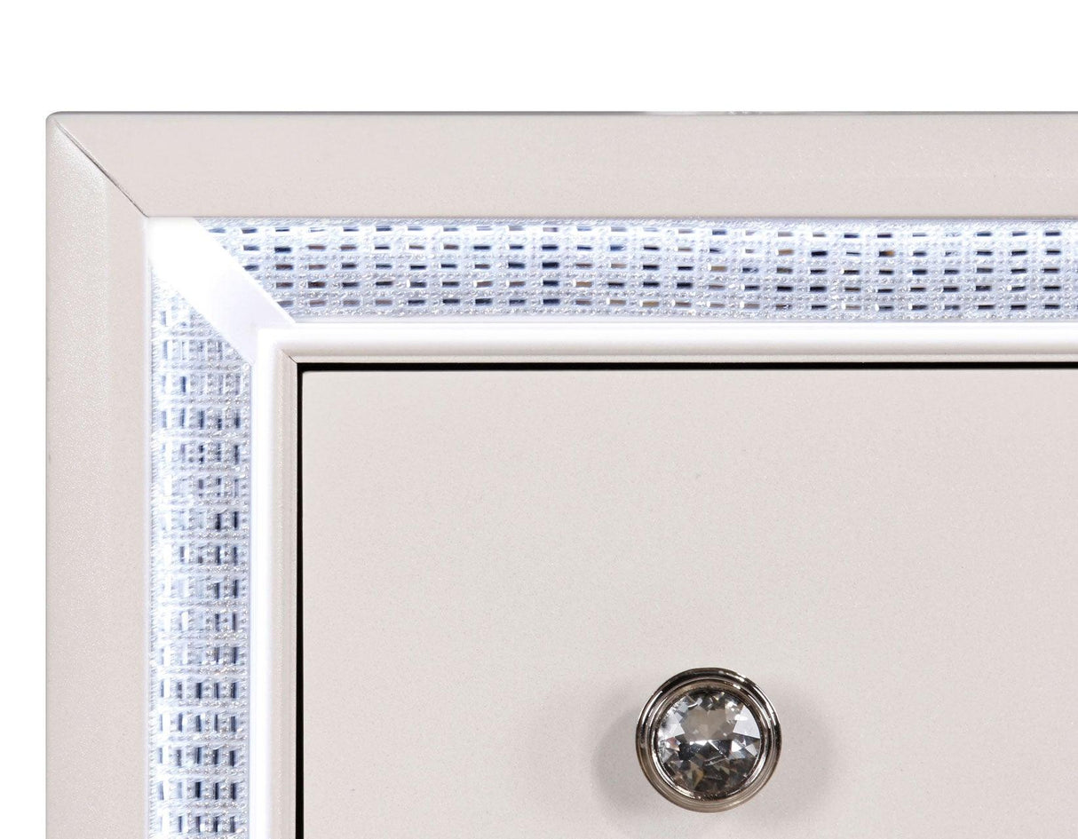 Cassie Illuminating Glam 58″ Dresser, Shimmering Pearl Finish by Steve Silver at Eve Furniture