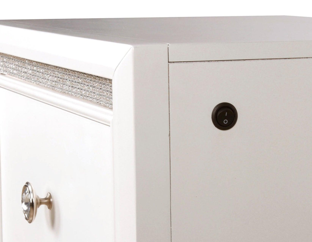 Cassie Illuminating Glam Nightstand, Shimmering Pearl Finish by Steve Silver at Eve Furniture