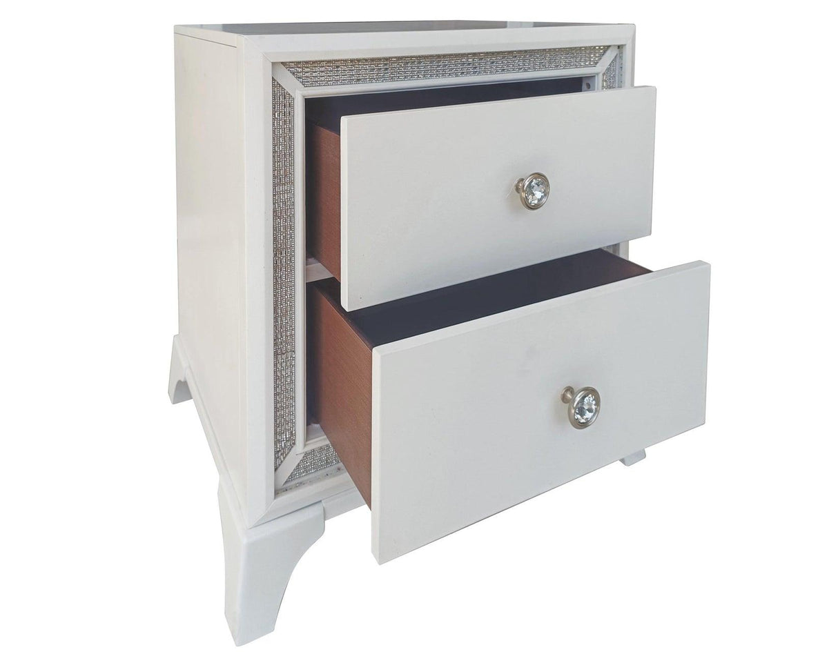 Cassie Illuminating Glam Nightstand, Shimmering Pearl Finish by Steve Silver at Eve Furniture