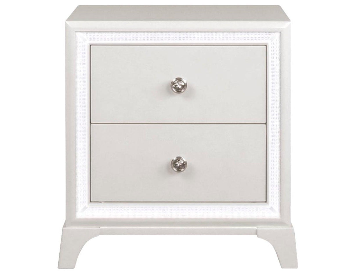 Cassie Illuminating Glam Nightstand, Shimmering Pearl Finish by Steve Silver at Eve Furniture