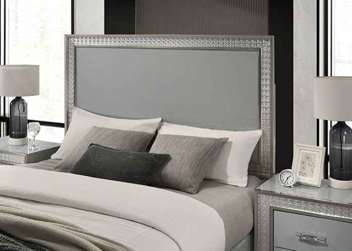 Cassiopeia Metallic Gray 4-Piece Queen Bedroom Set by Furniture of America at Eve Furniture