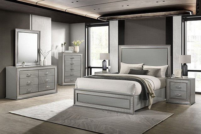 Cassiopeia Metallic Gray 4-Piece Queen Bedroom Set by Furniture of America at Eve Furniture