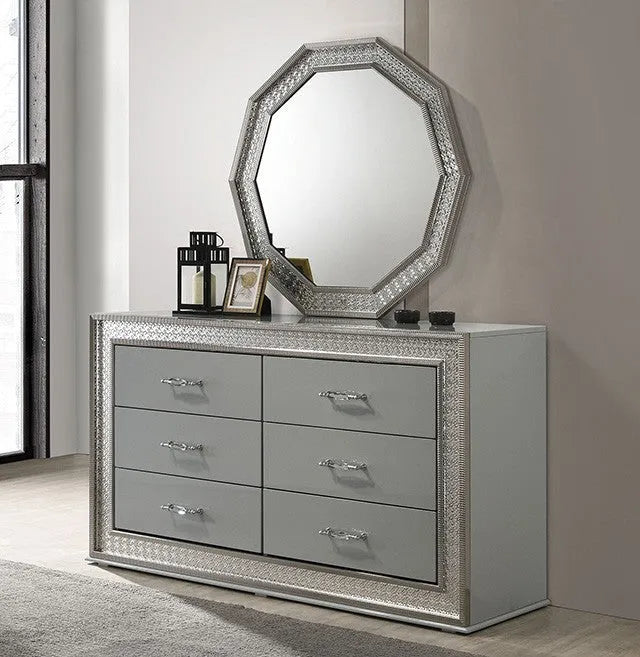Cassiopeia Metallic Gray 4-Piece Queen Bedroom Set by Furniture of America at Eve Furniture