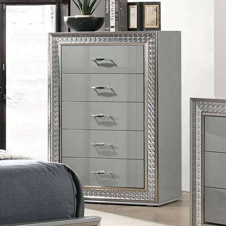 Cassiopeia Metallic Gray 5-Piece Queen Bedroom Set by Furniture of America at Eve Furniture