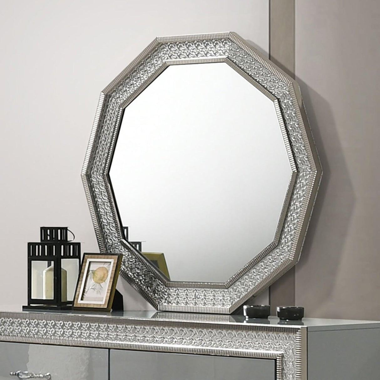 Cassiopeia Metallic Gray Decagon Mirror by Furniture of America at Eve Furniture