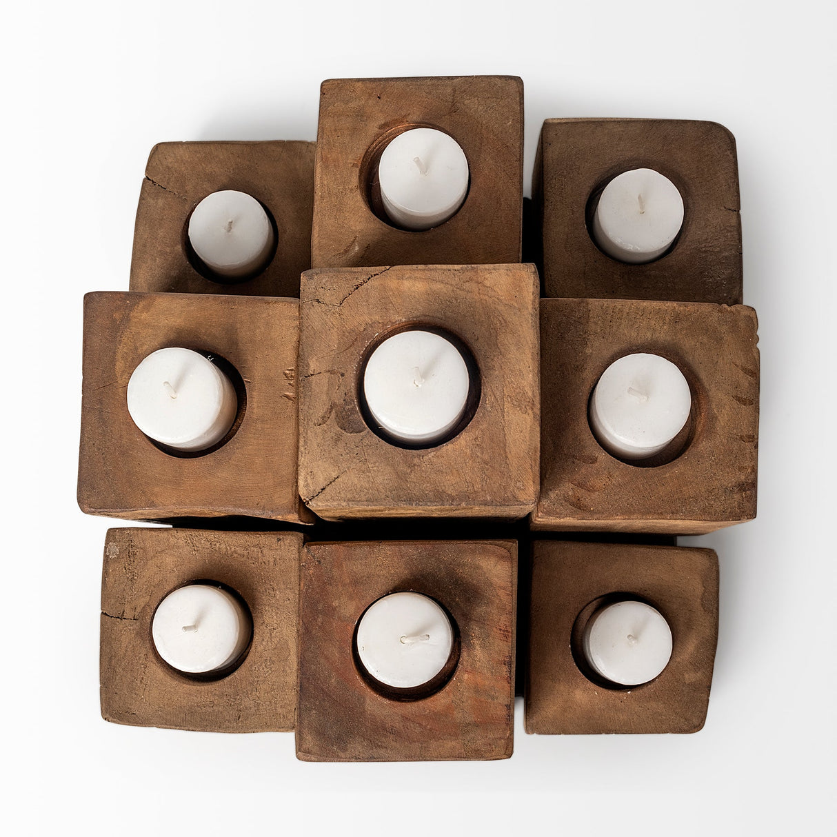 Cassius Light Brown Nine Wood Block Table Candle Holder by Mercana at Eve Furniture