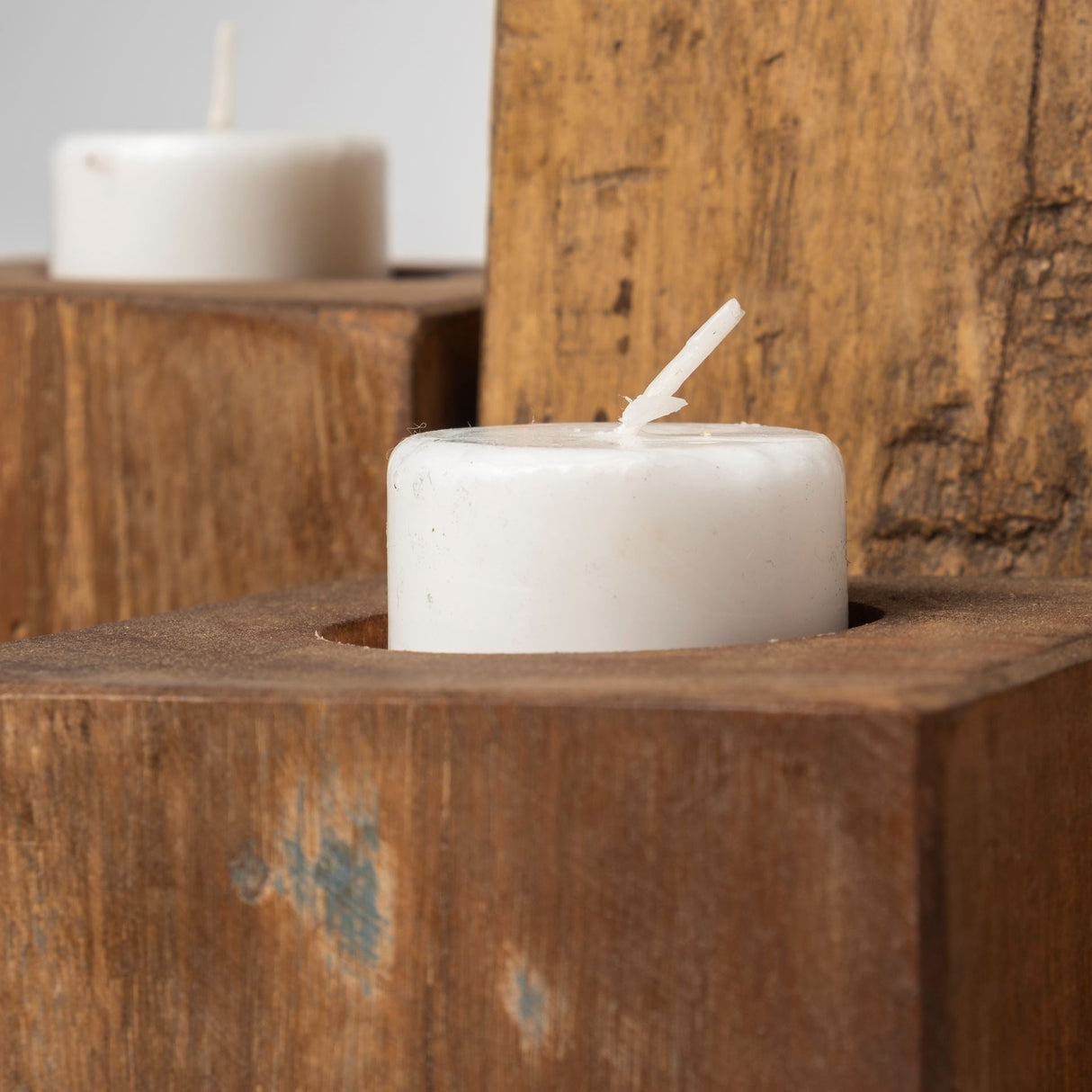 Cassius Light Brown Nine Wood Block Table Candle Holder by Mercana at Eve Furniture