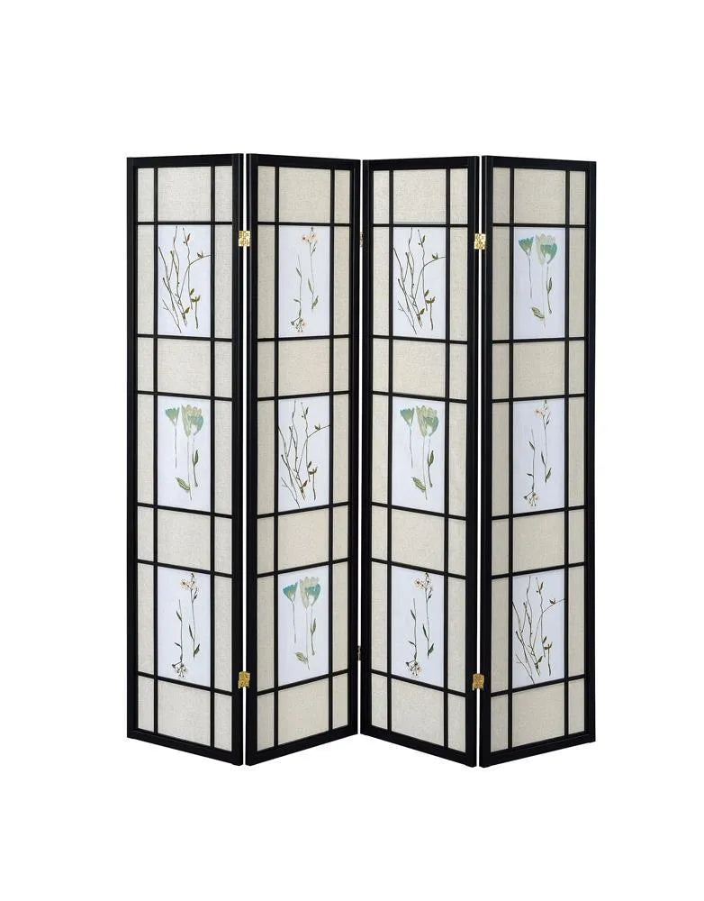 Catabella Multi-color 4-Panel Floral Print Folding Screen by Coaster at Eve Furniture