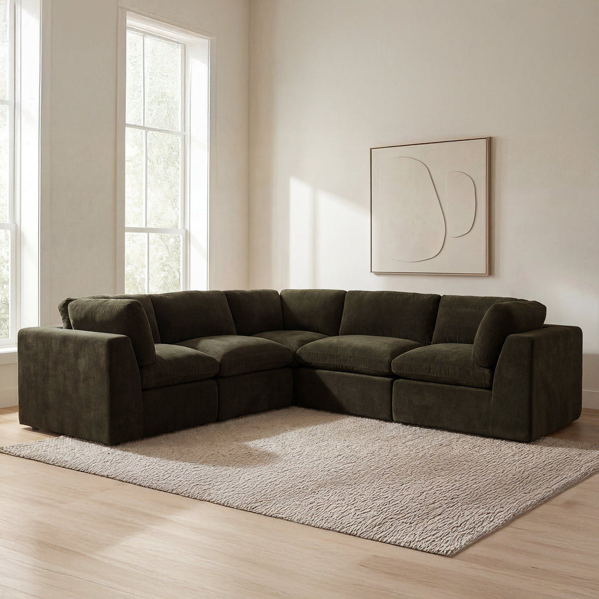 Cates Dark Green Classic L Modular Sectional by MOES at Eve Furniture