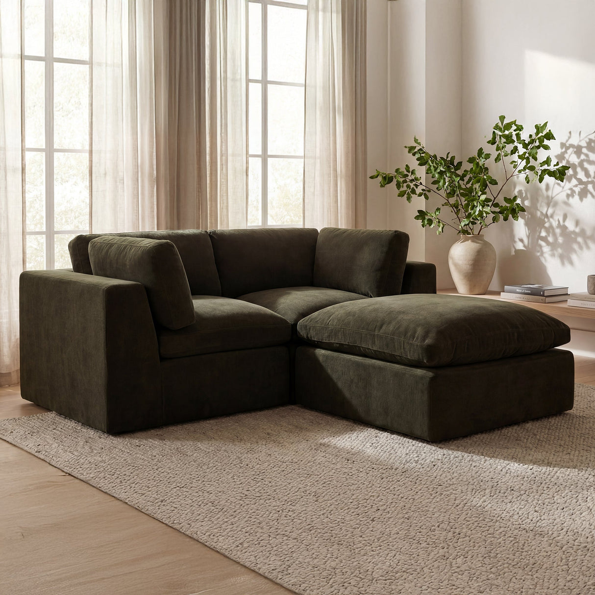 Cates Dark Green Ottoman by Moe's Home at Eve Furniture