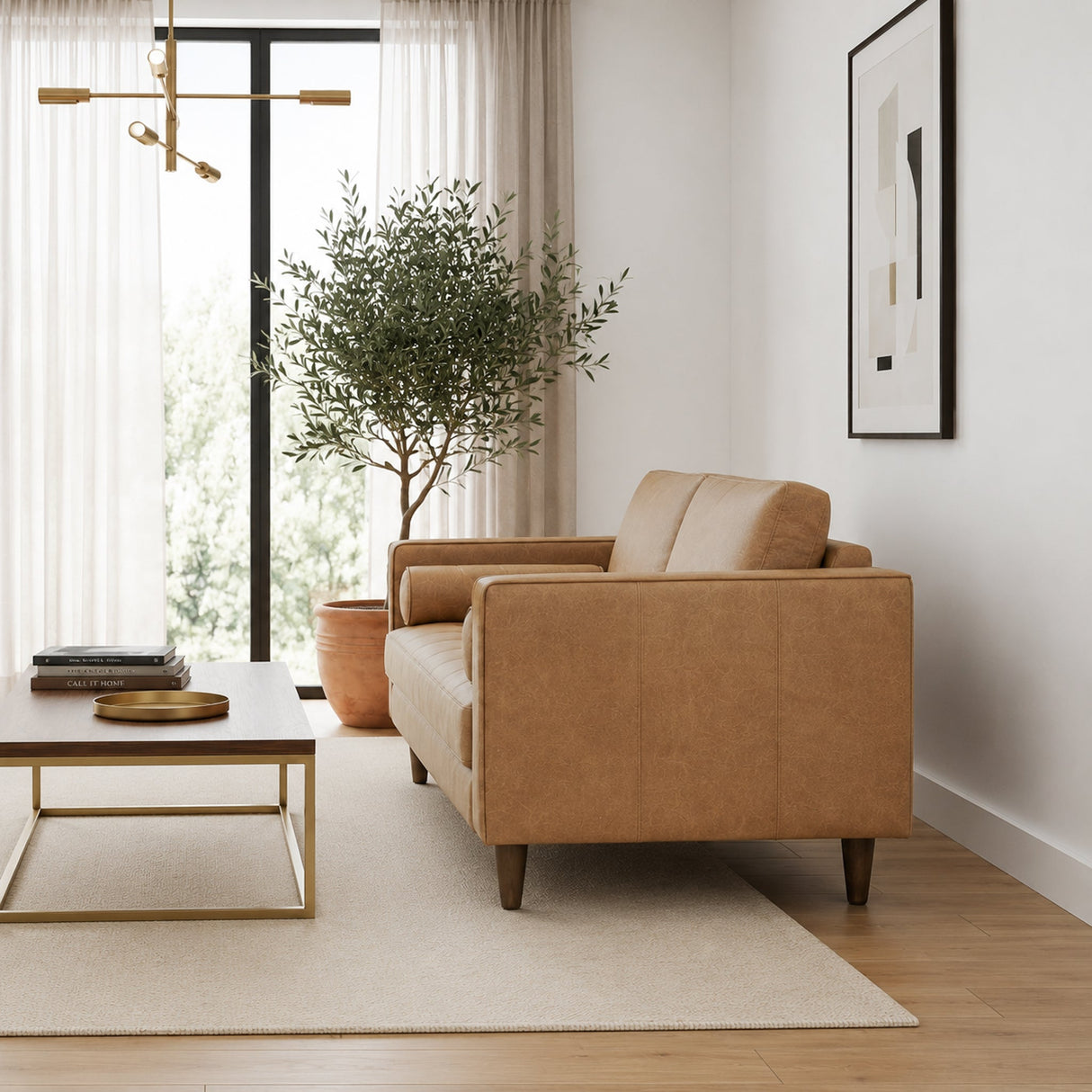 Catherine Genuine Tan Leather Loveseat by Ashcroft Furniture at Eve Furniture