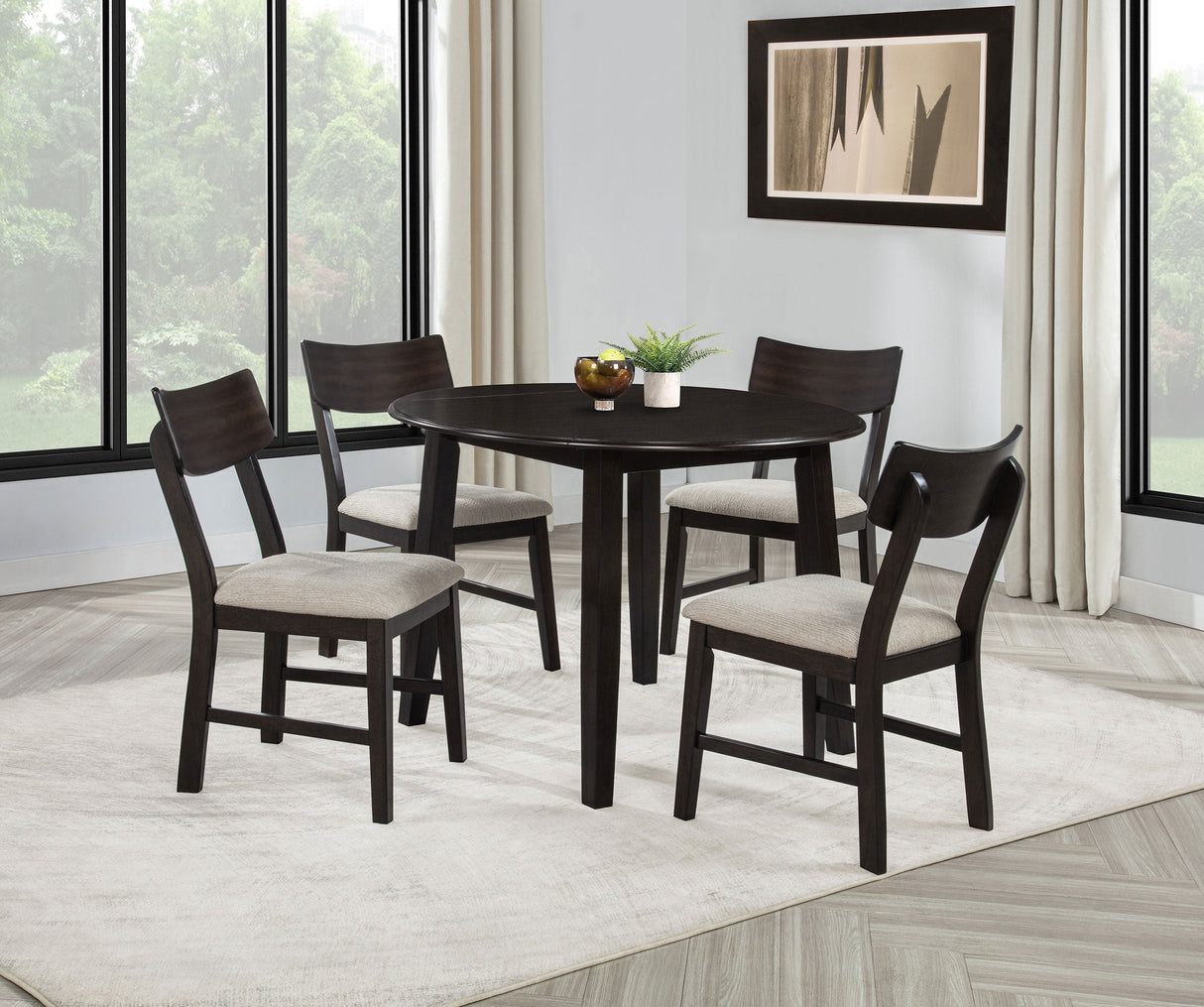 Catley Dark Coffee 5-piece Round Drop Leaf Dining Table Set by Coaster at Eve Furniture