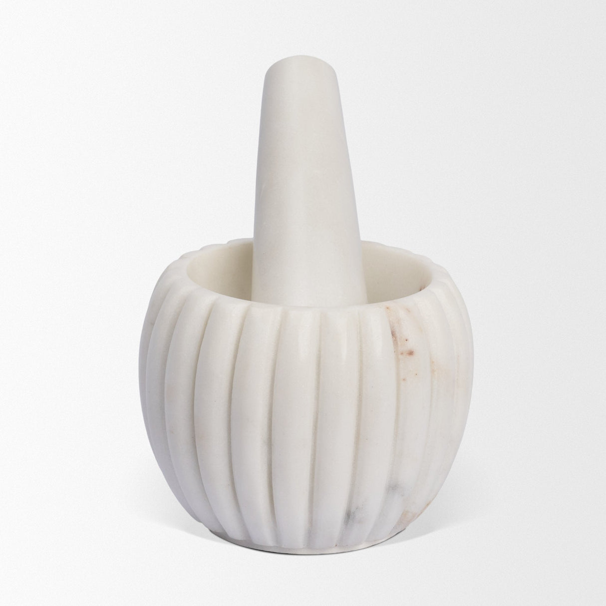Cava Ribbed White Marble Mortar & Pestle by Mercana at Eve Furniture