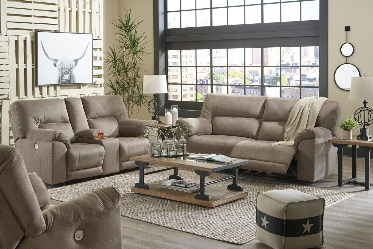 Cavalcade Slate Power Reclining Sofa and Loveseat by Ashley at Eve Furniture