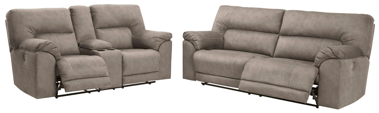 Cavalcade Slate Power Reclining Sofa and Loveseat by Ashley at Eve Furniture