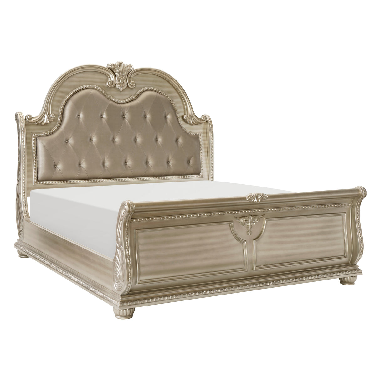 Cavalier Silver California King Upholstered Sleigh Bed by Homelegance at Eve Furniture