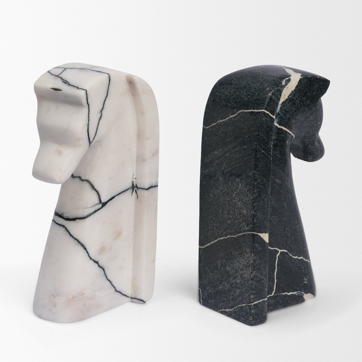 Cavalli Black and White Marble Horse Bookends by Mercana at Eve Furniture
