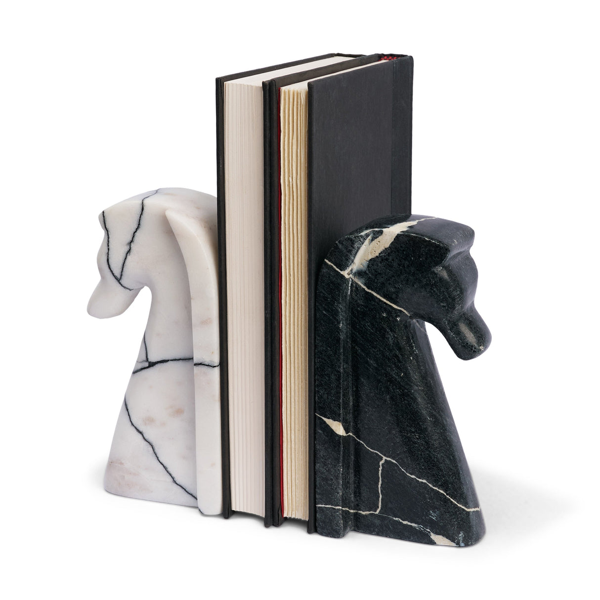 Cavalli Black and White Marble Horse Bookends by Mercana at Eve Furniture