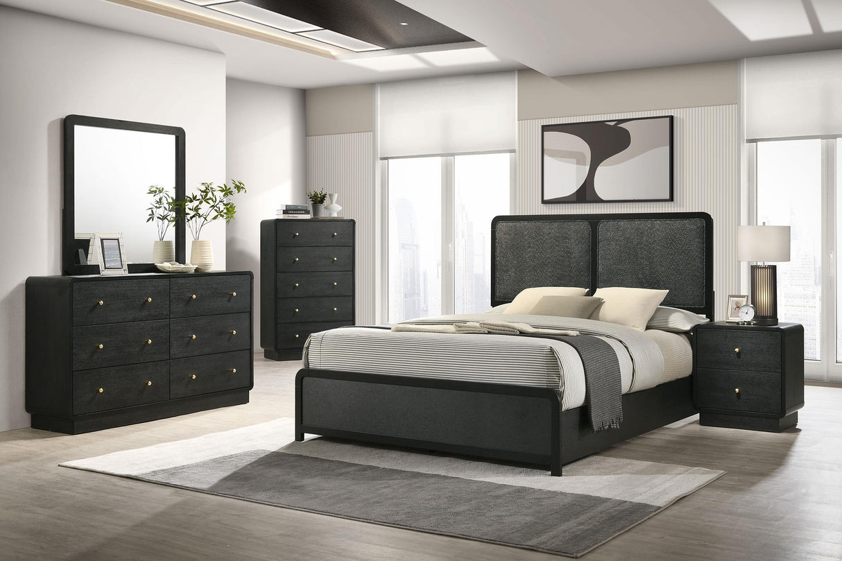 Cavelle Black 47-inch Upholstered Eastern King Bed by Coaster at Eve Furniture