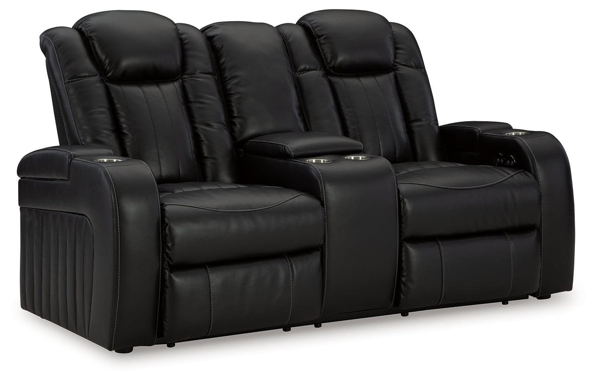 Caveman Den Midnight Dual Power Reclining Loveseat by Ashley at Eve Furniture