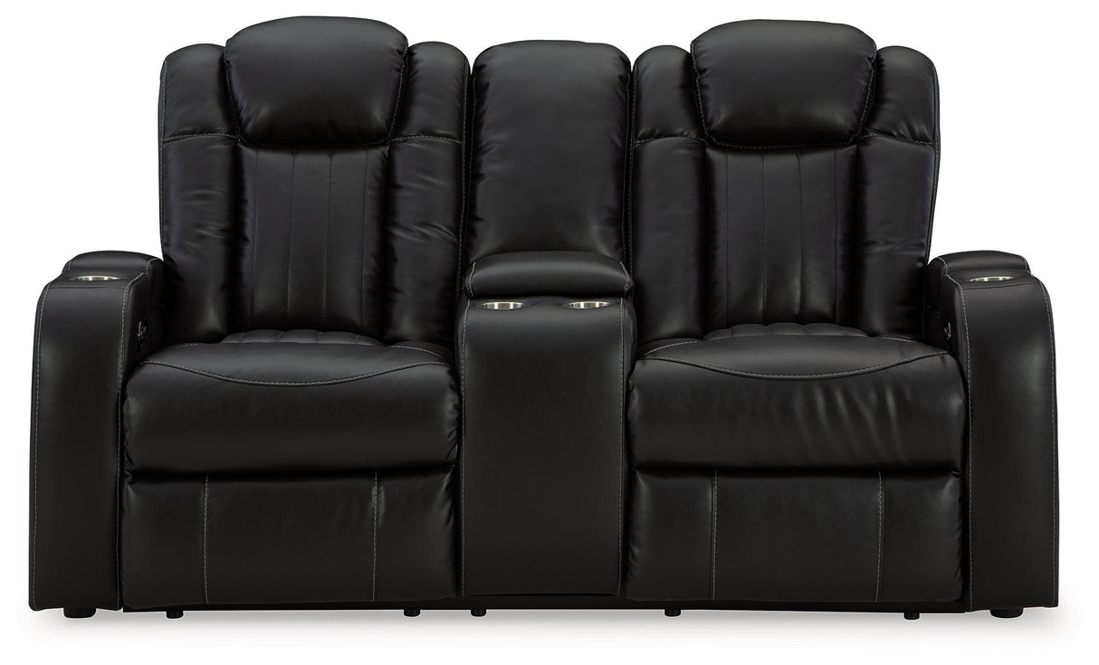 Caveman Den Midnight Dual Power Reclining Loveseat by Ashley at Eve Furniture