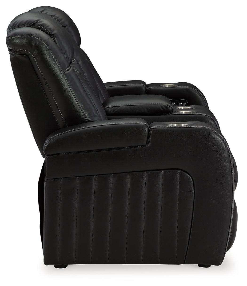 Caveman Den Midnight Dual Power Reclining Loveseat by Ashley at Eve Furniture
