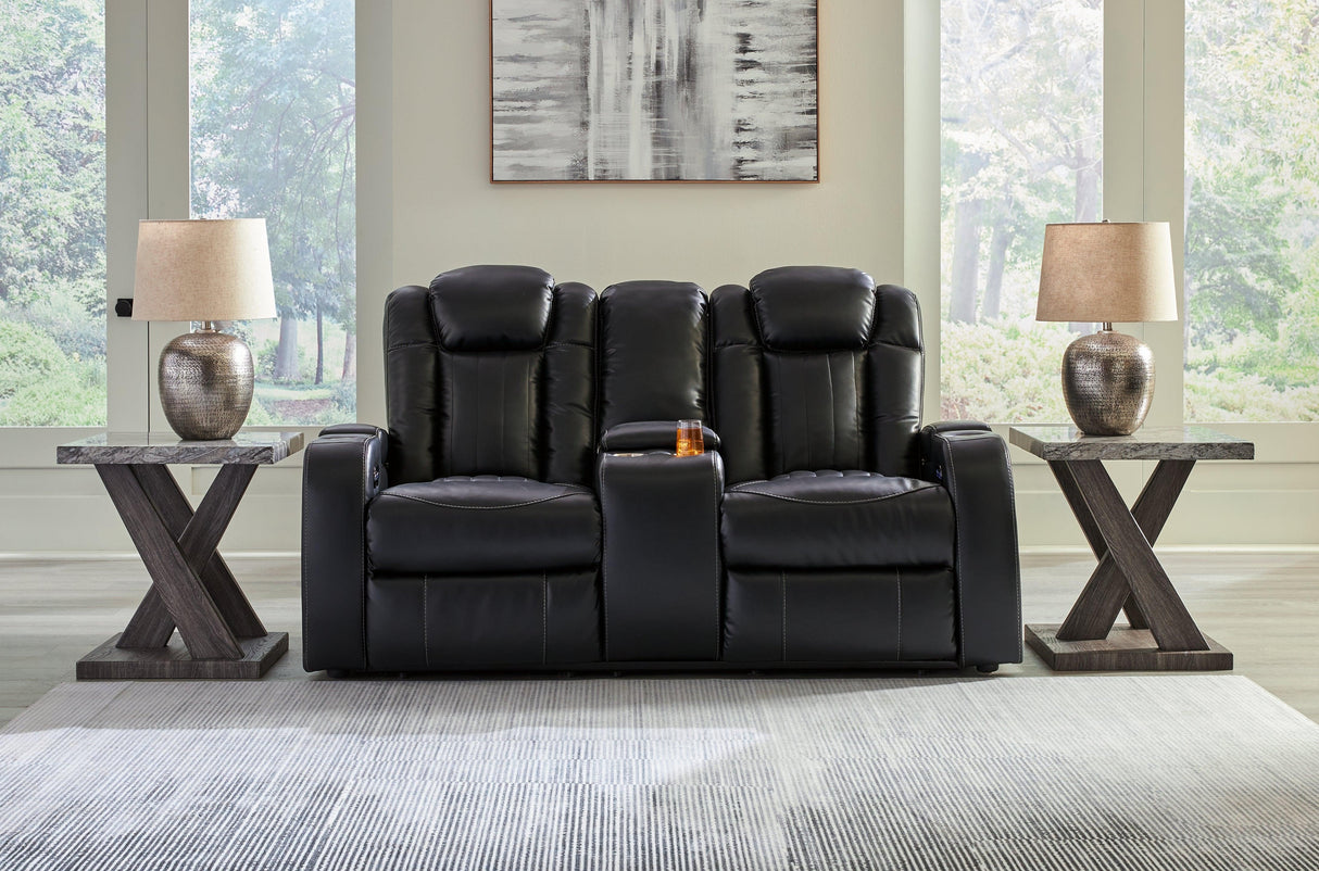 Caveman Den Midnight Dual Power Reclining Loveseat by Ashley at Eve Furniture