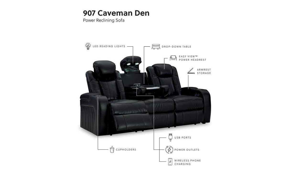 Caveman Den Midnight Dual Power Reclining Sofa and Loveseat by Ashley at Eve Furniture