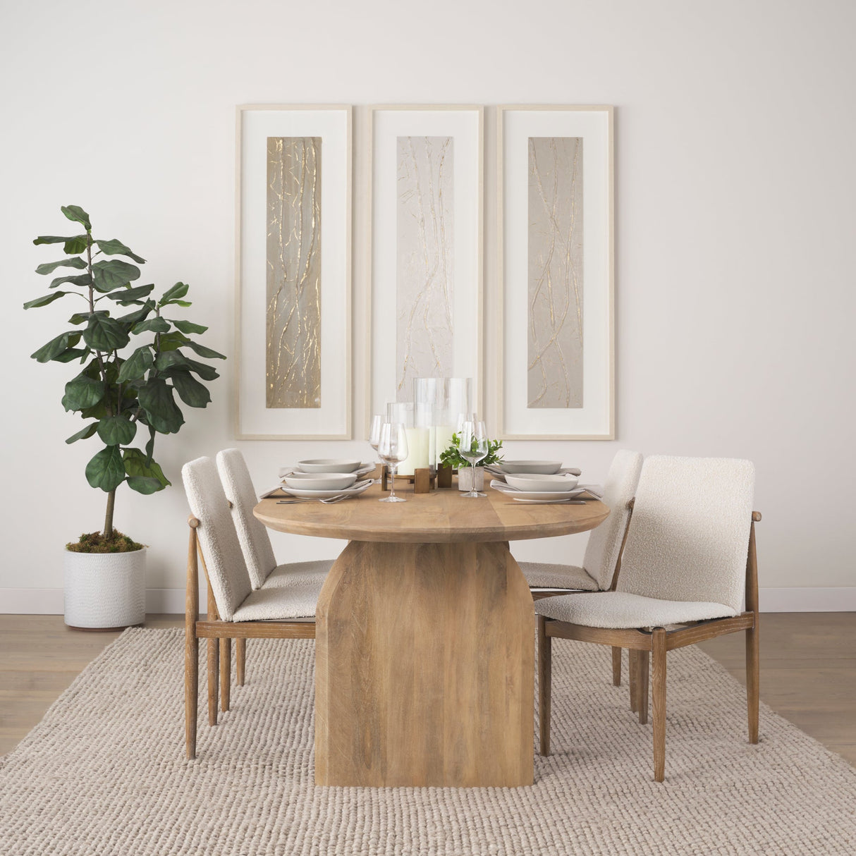Cavett Cream Boucle Upholstered Seat W/Light Brown Wood Frame Dining Chair, Set of 2 by Mercana at Eve Furniture
