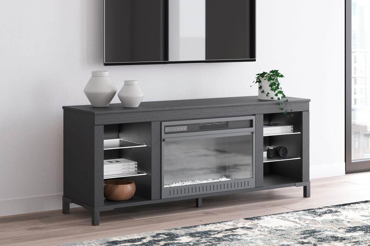 Cayberry Black 60" TV Stand with Electric Fireplace by Ashley at Eve Furniture