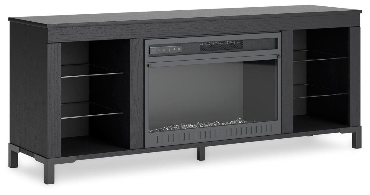 Cayberry Black 60" TV Stand with Electric Fireplace by Ashley at Eve Furniture