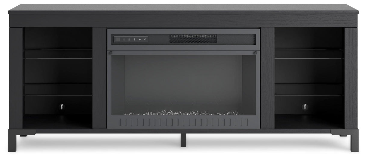 Cayberry Black 60" TV Stand with Electric Fireplace by Ashley at Eve Furniture
