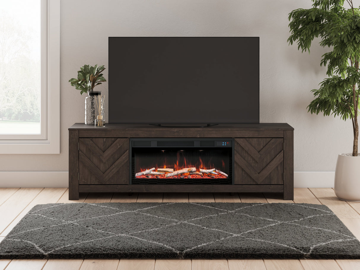 Cayboni Black 71" TV Stand with Electric Fireplace by Ashley at Eve Furniture